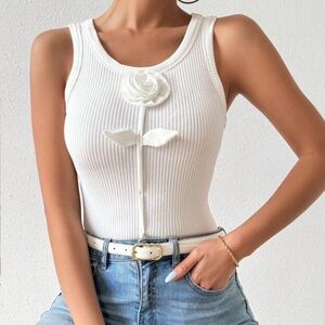 Relaxiva Women Sleeveless Tank Top With 3D Rose Decoration